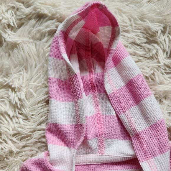 Genuine Merchandise Infant Baby Girl Hooded One Piece 0-3M Pink White Stripe - Picture 5 of 7
